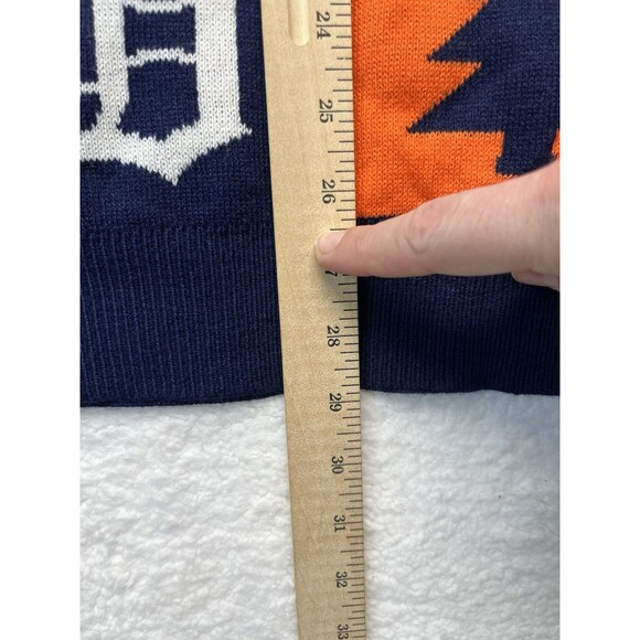 MLB Official Detroit Tigers Sweater Mens XL Navy Patches Ugly Pullover AOP Logo - Picture 8 of 8